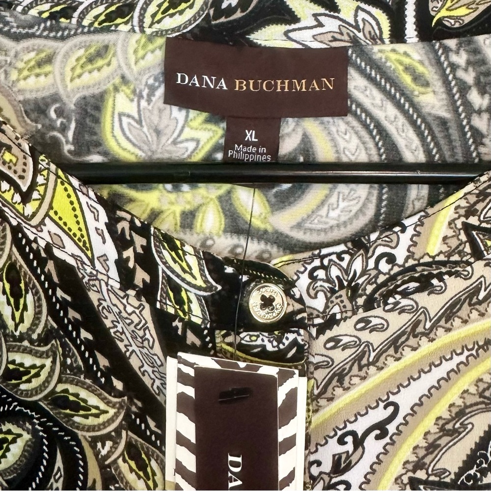 NWT Dana Buchman Black and Yellow Paisley Mini Dress - Size: Extra Large - Picture 2 of 9